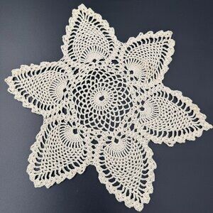 Hand Crocheted Vintage Beige Star Doily 9"x14" Cottage Core Kitchen Decor